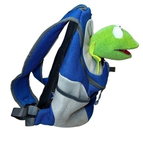 SMALL PET CARRIER BACKPACK BLUE SILVER MESH + WAIST STRAP - Picture 2 of 10